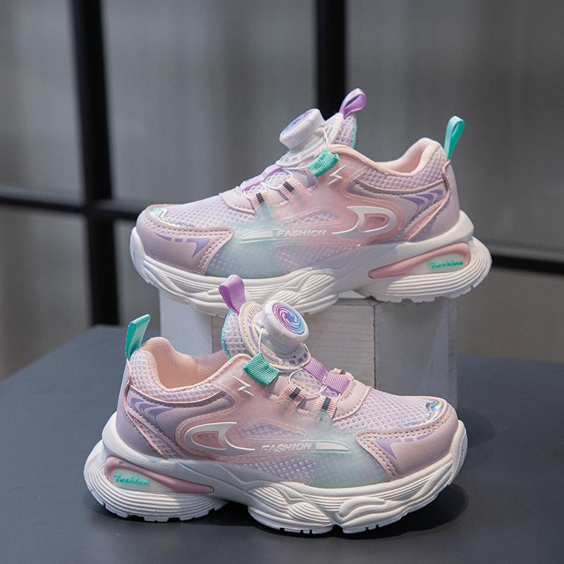 Girls' sneakers fashion knob children's shoes 2025 spring new mesh breathable non-slip girls' dad shoes