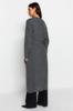 Women's Fashionable Stylish Hijab Cardigan Anthracite Belted Long Thessaloniki Knitted Knitwear Cardigan