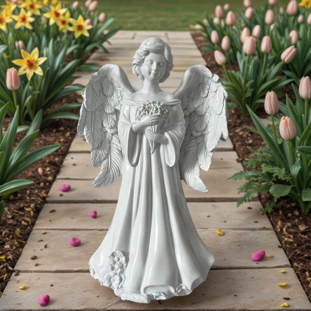 A Nordic-Style Pure White Guardian Angel Statue with a Bouquet Design, a Healing Ornament for Home Decoration, the First Choice for Gift-Giving and Cr
