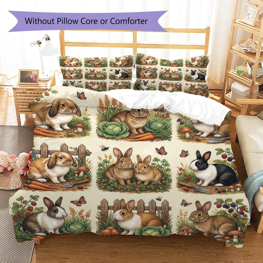 Retro Oil Painting Animals Pattern Bedding,Quilt Set Quilt Cover Pillowcase Home Birthday Gift (1 * Duvet Cover + 2 * Pillowcase, Without Core)