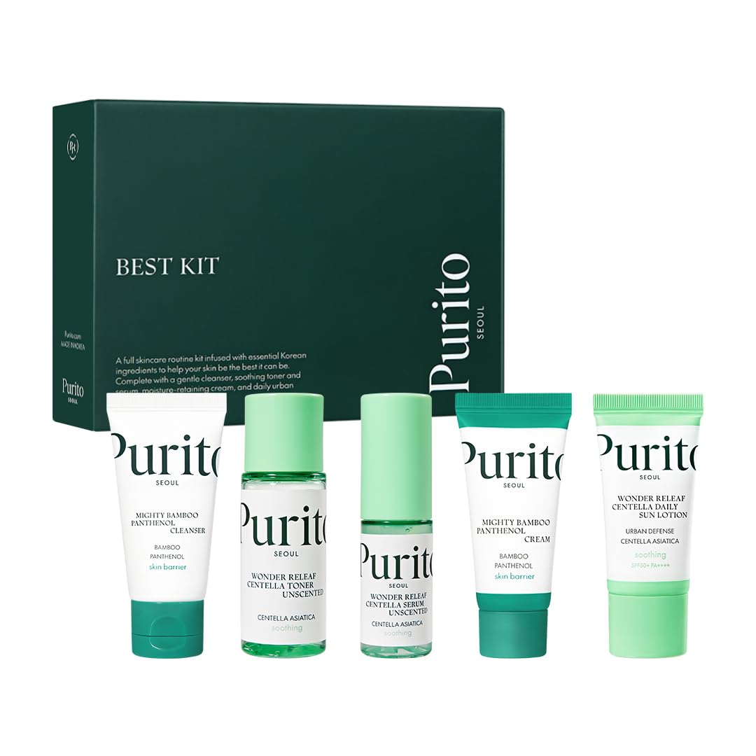 

PURITO Best Kit Skincare Routine with Panthenol Cleanser Centella Serum Suitable for All Skin Gift Facial Korean Cosmetics Purito Official - & Cream,