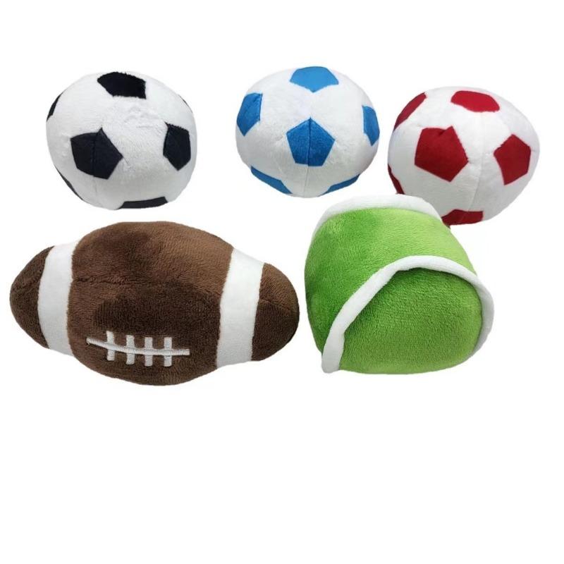Weicher Plüsch-Fußball Spielzeug, Rot Weiß Gefüllter Fußball, Niedliches Quietschendes Haustier Kauspielzeug für Hunde Katzen, Interaktives Spielzeug Geschenk für Kinder