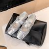 Sheepskin Version Silver Single Shoes Women's Retro Bow Thick Sole Heightening Casual Versatile Ballet Mary Jane Sneakers