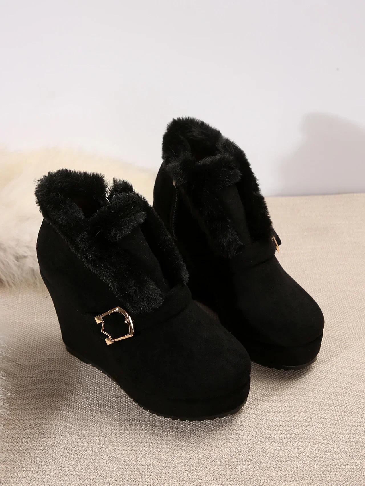 

New Women s Boots Round Toe Buckle Sexy Ankle Boots Platform Heels Sleeve Middle Barrel Banquet Suede Big Size 36-43 Botas Mujer 43