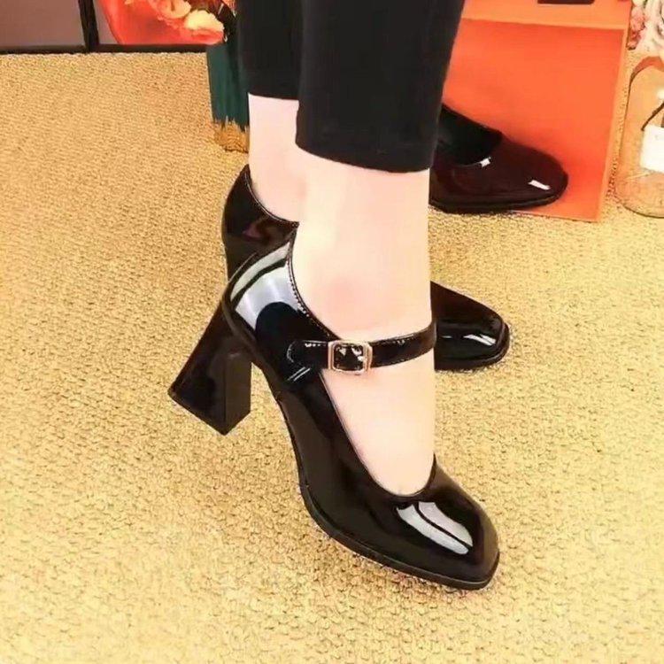 

Women s Patent Leather Pointed Toe Mary Jane Block Heel Flats 35 абрикосовый