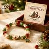 Commemorative Holiday Blessing Gift Christmas Bracelets for Women, Beaded Charm Stretch Bracelet with Elastic Pearl Wrist Jewelry Card, Stocking