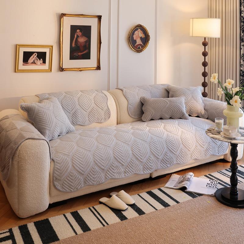 Autumn And Winter Cream Wind Milk Fleece Sofa Cushion  New Winter Plush Seat Cushion Fixed Non-Slip Cover Cover Cloth Towel