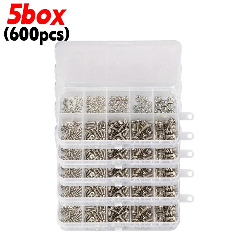 120/600pcs Stainless Steel Bolts Nuts Set Hexagon Socket Screw Nut Kits Machine Screw Hardware Fasteners Assortment M2 M3 M4 M5