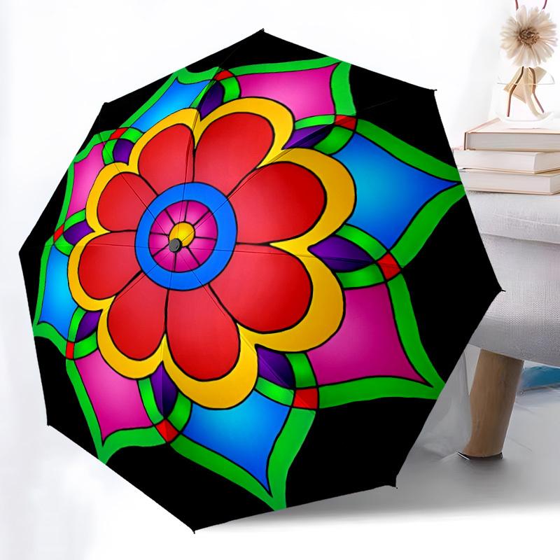 1PC Colorful Flower Design Automatic Open/close Umbrella with 8-Rib Structure for Women/Men, All-Season Use - Travel Essential, Stylish Accessory, Hig