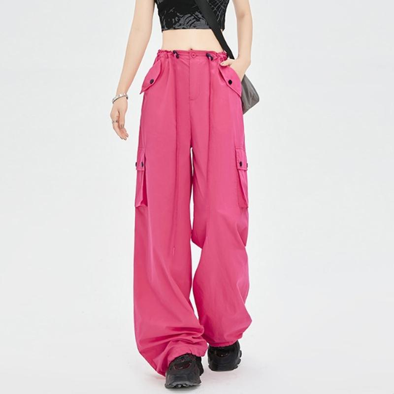 Modne casualowe spodnie cargo z szerokimi nogawkami dla kobiet, eleganckie spodnie damskie z wysokim stanem, długie spodnie ogrodniczki 2024 nowe luźne spodnie wiosenno-letnie proste spodnie 2395