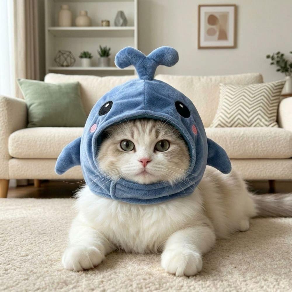 Warm Bee Cat Costume Hat Soft Plush Kitten Cosplay Headgear Cute Whale Pet Hood Holiday Party