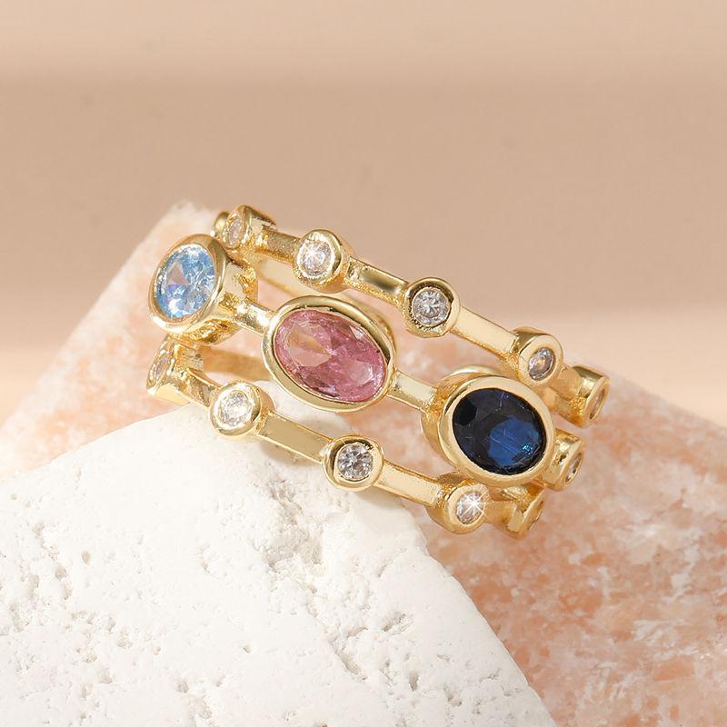GemChic Women's Ring Exquisite Cool Multi-Layer Colorful Zircon Ring Ladies Opening Adjustable Ring Birthday Christmas Jewelry Gift