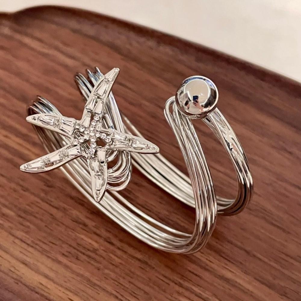 Irregular Starfish Cuff Bracelets Rhinestone Crystal Starfish Bangles Star Armband Arm Chain  Beach