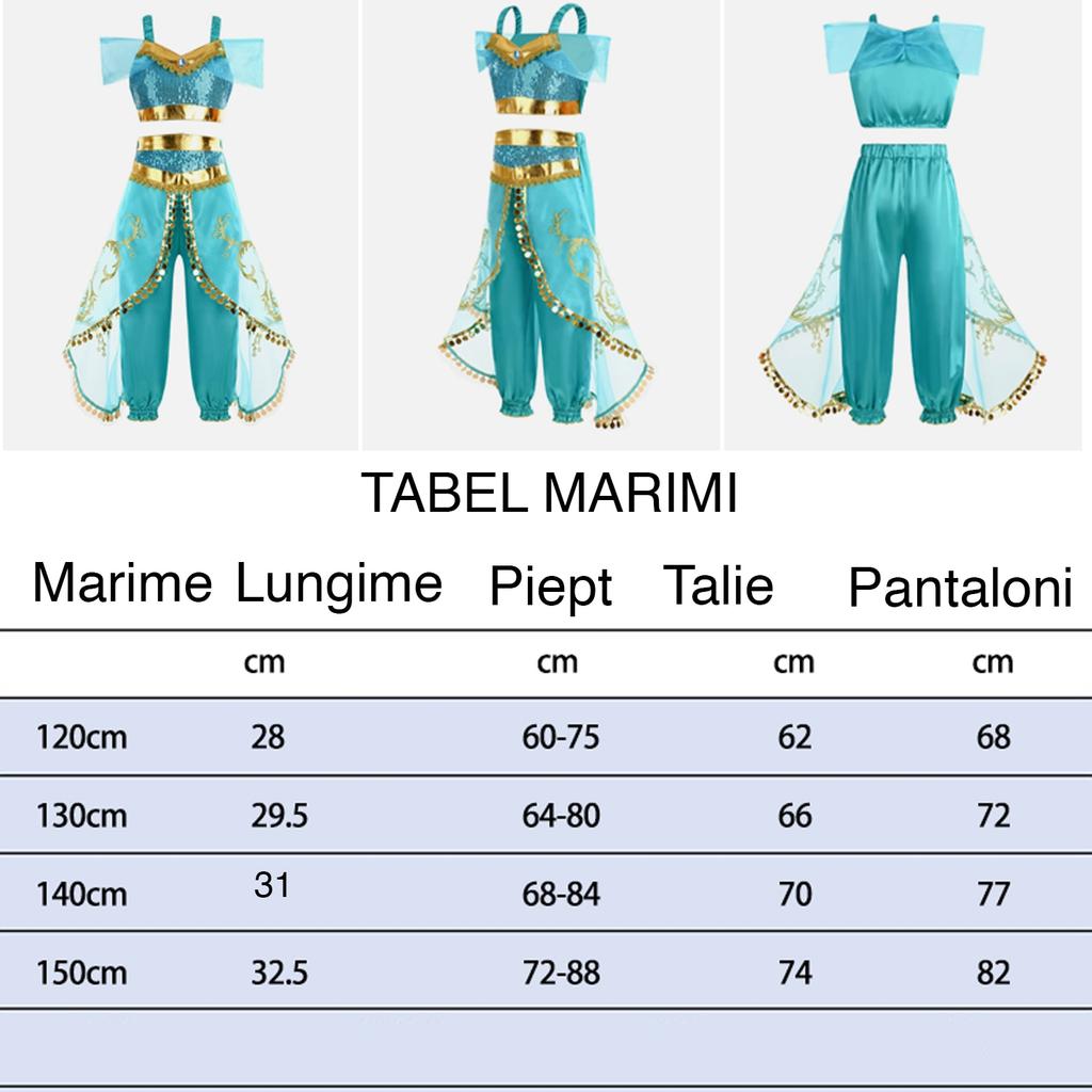 Jasmine Princess 2-Piece Dress Costume, Multiple Accessories, 150cm/8-9 Years, Turquoise