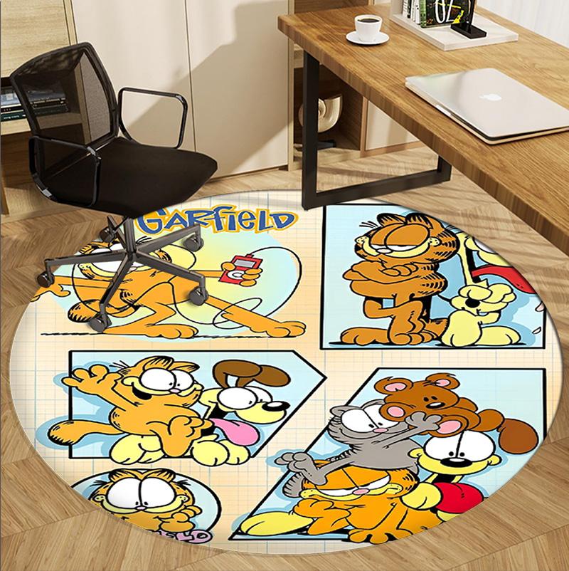Garfield Desenli Yuvarlak Halı, İç/Dış Mekan Paspası, Piknik, Oyun Odası, Yatak Odası, Ofis, Oturma Odası, Ev Dekorasyonu Halısı, Doğum Günü Hediyesi