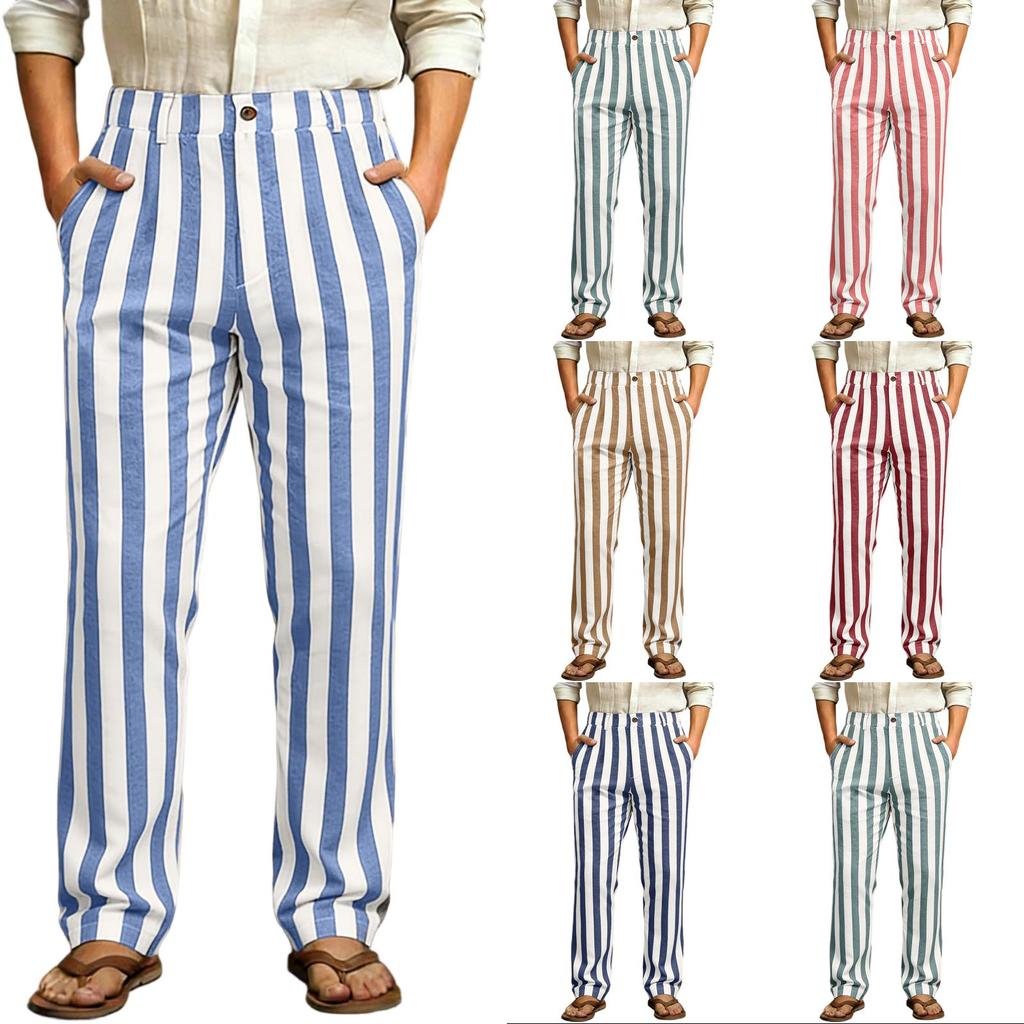 Men's Sporty Casual Striped Elastic Waist Straight Leg Pants