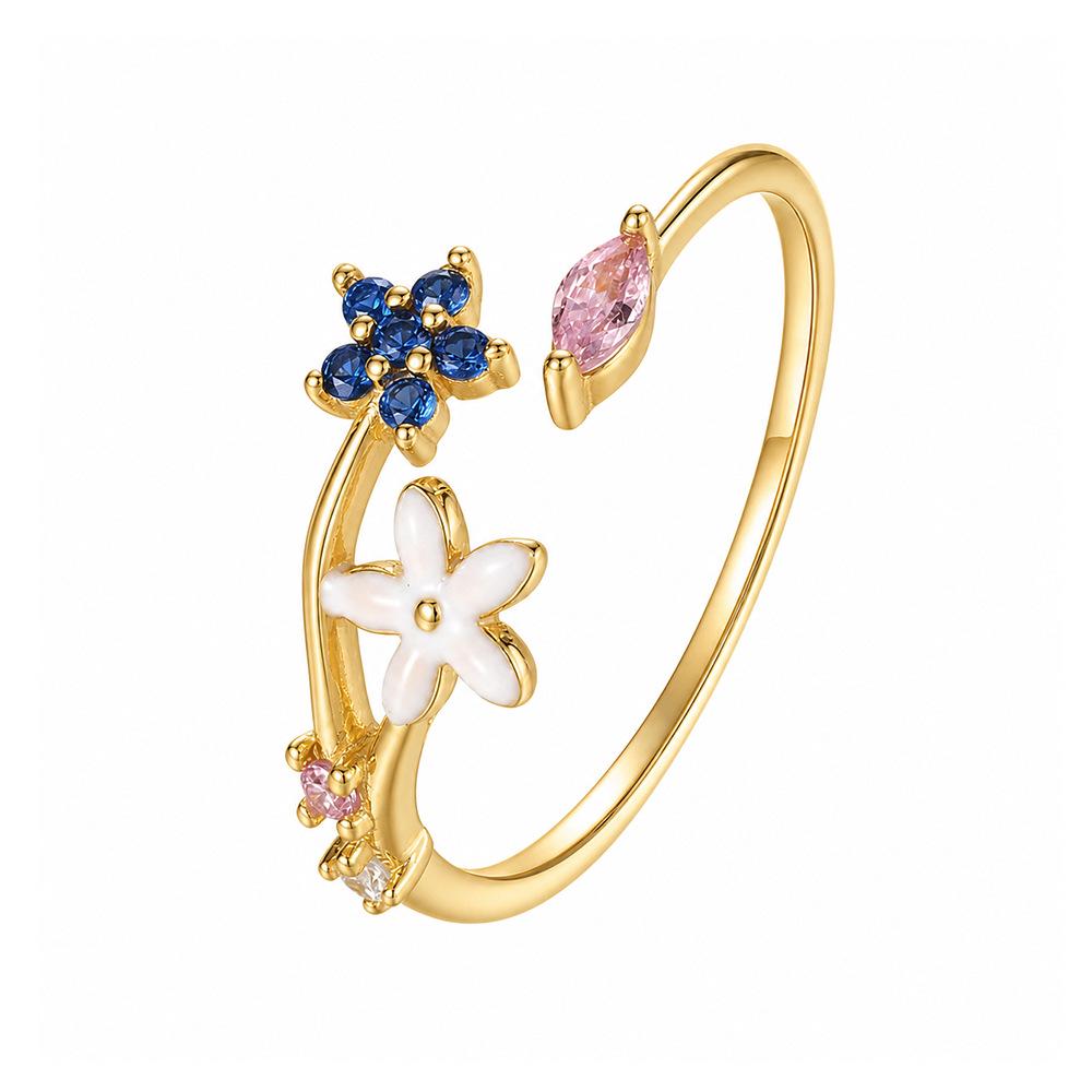 Women's S925 Sterling Silver Zircon Flower Ring - Adjustable, Stylish, and Shiny Design