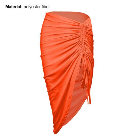 Bodycon Skirt Shirring Drawstring Women Solid Color High Split Irregular Skirt Clubwear
