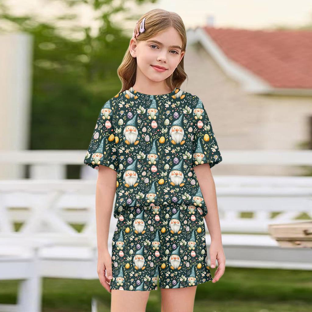 Patriotisches Kinderoutfit - Kurzarm & Shorts 2-teiliges Set für Mädchen Ostertag