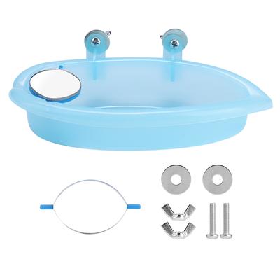 Vaschetta da Bagno per Pappagalli Animali Domestici Carini Scatola per Bagno Uccelli con Specchio Gabbia per Uccelli Accessorio Giocattolo Blu