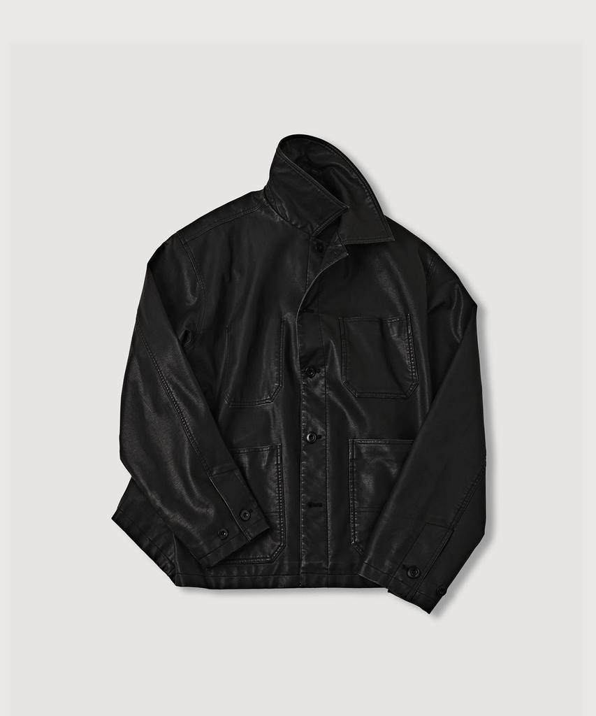 MOOD INSIDE WOMAN Vtg Leather Chore Jacket_Black