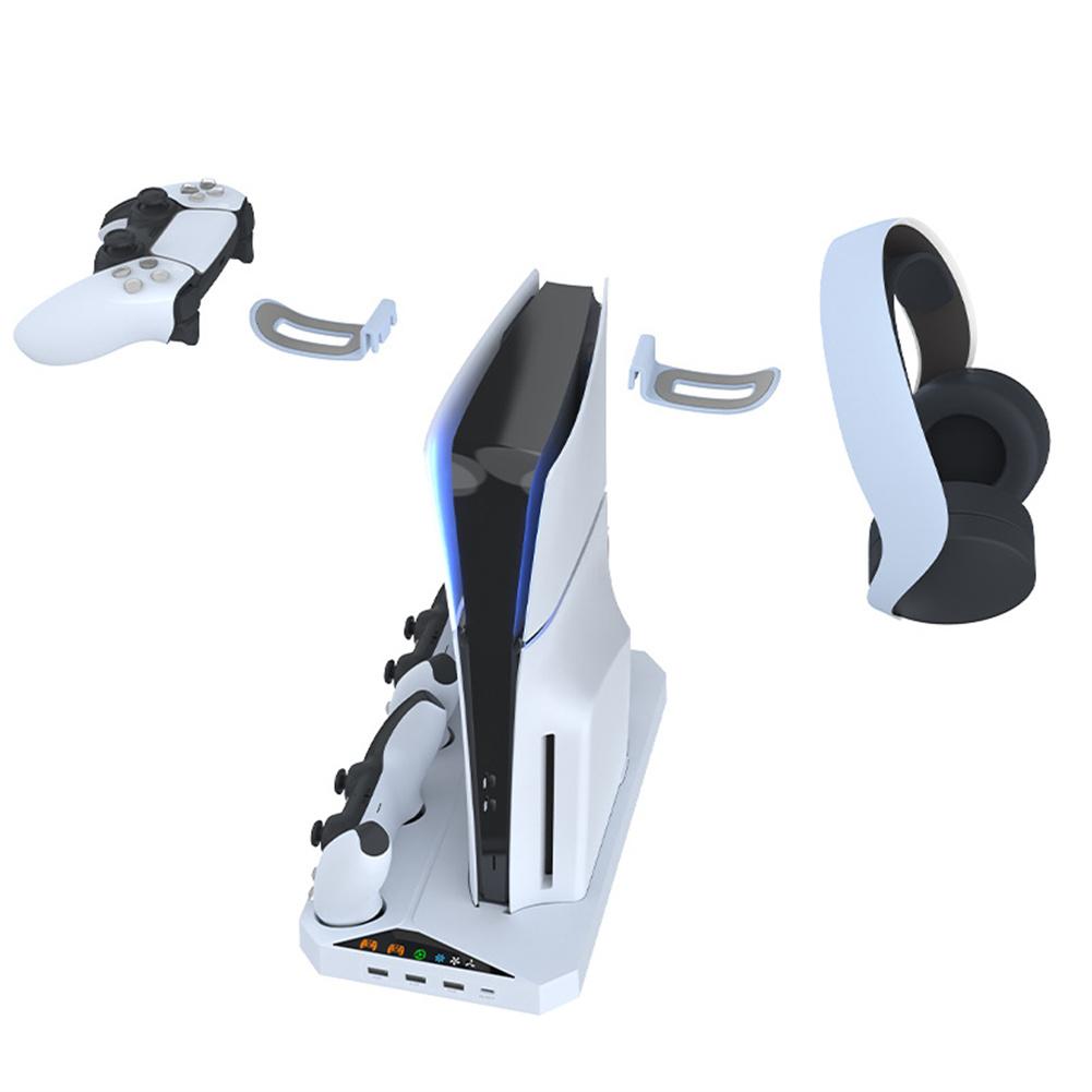 Cooling Stand Compatible For PS5 Slim Disc & Digital Console Dual Controller Charging Station With Headset Holder