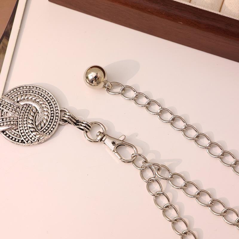 European and American Ancient Gold Blackened Western InS-style Metal Women's Waist Chain with Retro Carvings