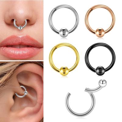 1PC Anillo de Nariz Redondo de Acero Inoxidable 316L 16G 14G Bola Septum Clicker 8/10MM Punk Rock Oreja Hélice Septum Anillos Joyería Piercing