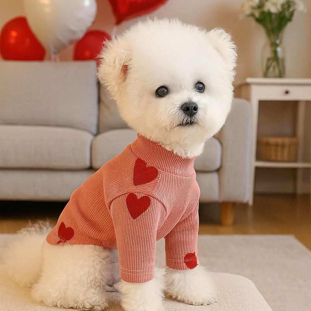 Love Print Turtleneck Dog Sweatshirt, Dog Winter Warm Clothes for Small Dogs Boy Girl, Pet Pullover Jumper, Cat Apparel