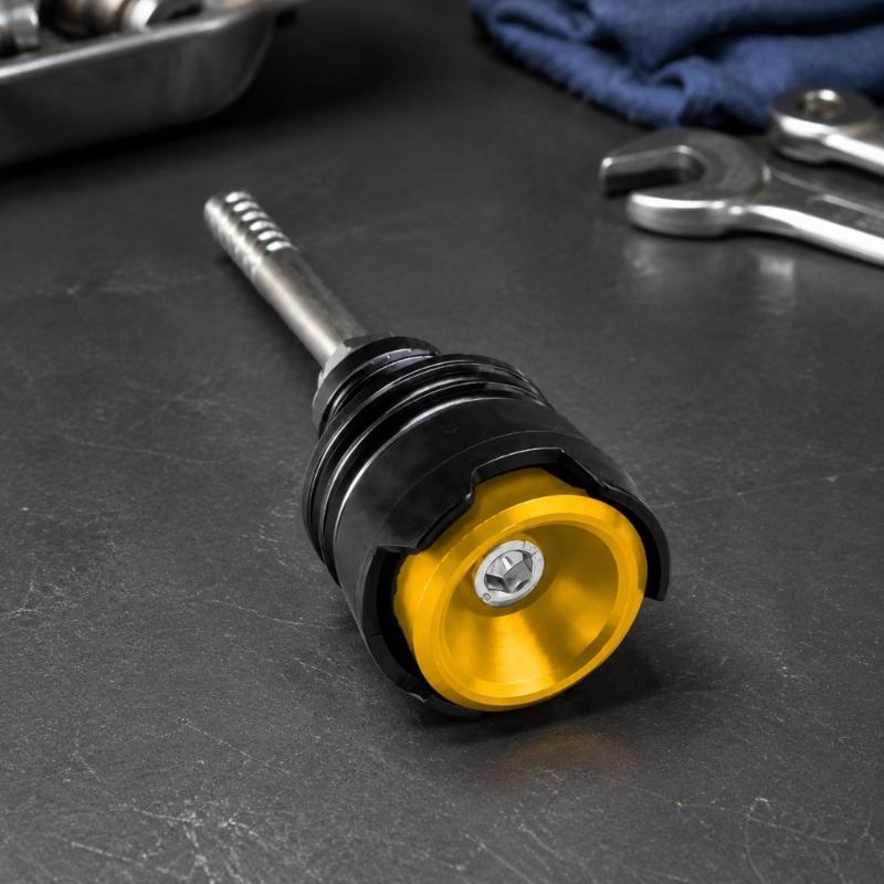 Threaded Motorcycle Oil Dipstick with Top Tool Socket, Aluminum Construction and Anodized Finish for Routine Checks