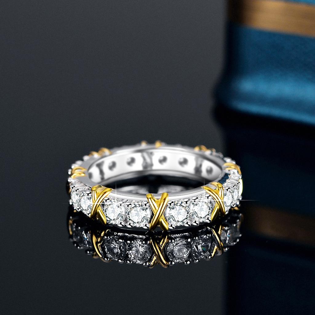 Luxury  Sterling  Crossover Knots Ring 5A High Carbon Cubic Zirconia Ring for Woman Wedding Eternity Crystal Jewelry