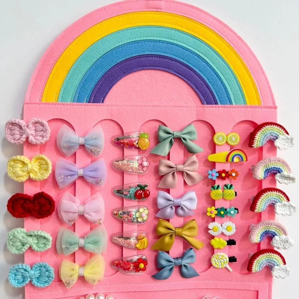 Multifunctional Hairpin Display Rack Large Capacity Space Saving Hair Clip Storage Bag Wall-mounted Rainbow Design