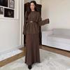  cross-border European and American autumn new round neck loose top belt waist pit strip hip skirt women's clothing