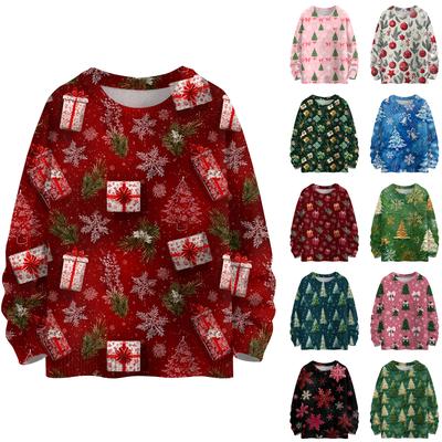 Maglione da donna alla moda e casual natalizio carino stampato a girocollo a maniche lunghe in filato lavorato a maglia