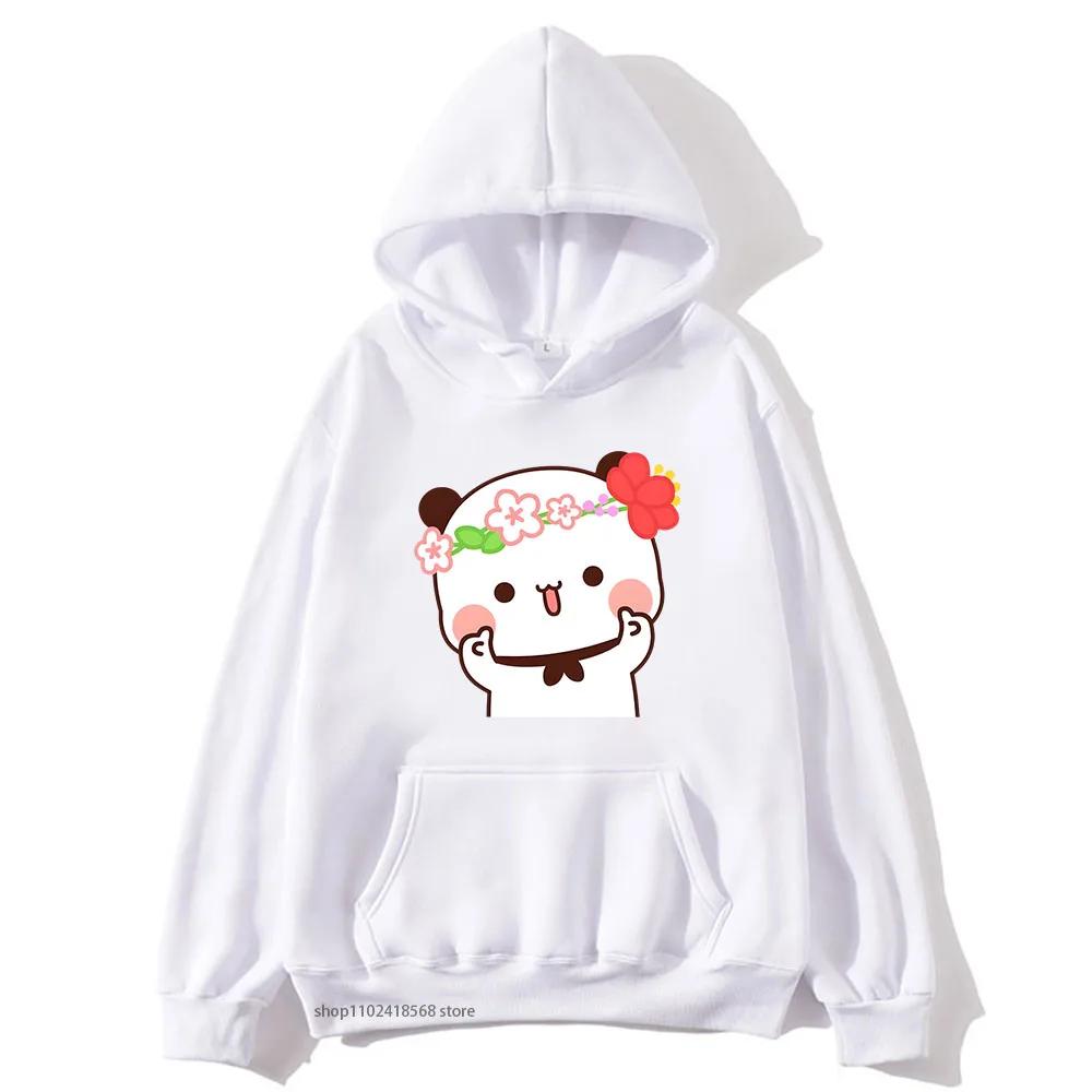 Cute Pretty BuBu Panda in Flowery Head Piece Hoodie DuDu Bear Dancing and Playing with A Guitar Sweatshirt Women Tops