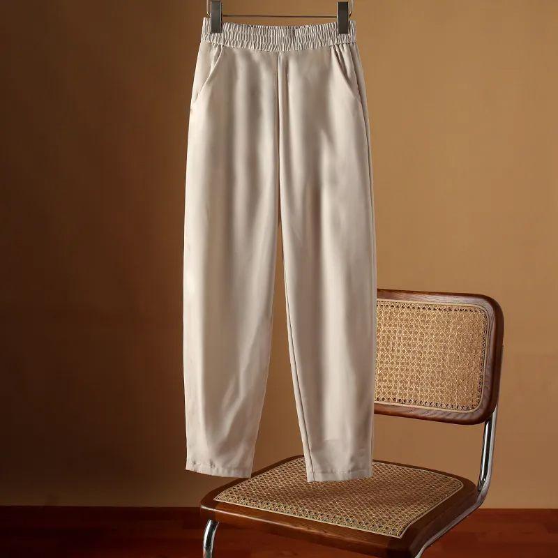 

Women s High Waist Cotton & Linen Cropped Tapered Pants - Summer 2026, Thin & Loose Fit, Plus Size, Casual Style XS