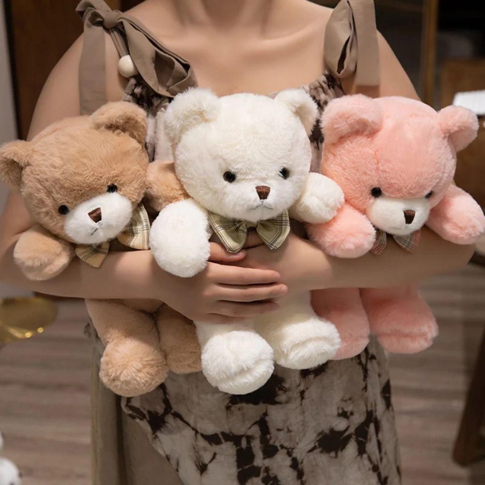 Fluffy Colorful Bow Tie Bear Doll Soft Animal Bear Doll Pillow  Decorate Present