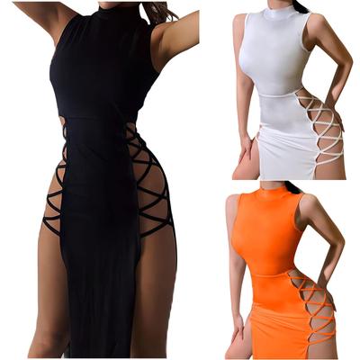 Vestido de fiesta sexy para mujer, vestido de noche sexy para club, vestido informal negro dividido para fiesta de cóctel y club con abertura alta