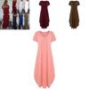 Polyester Vneck Pocket Split Long Dress For Casual Summer Wear