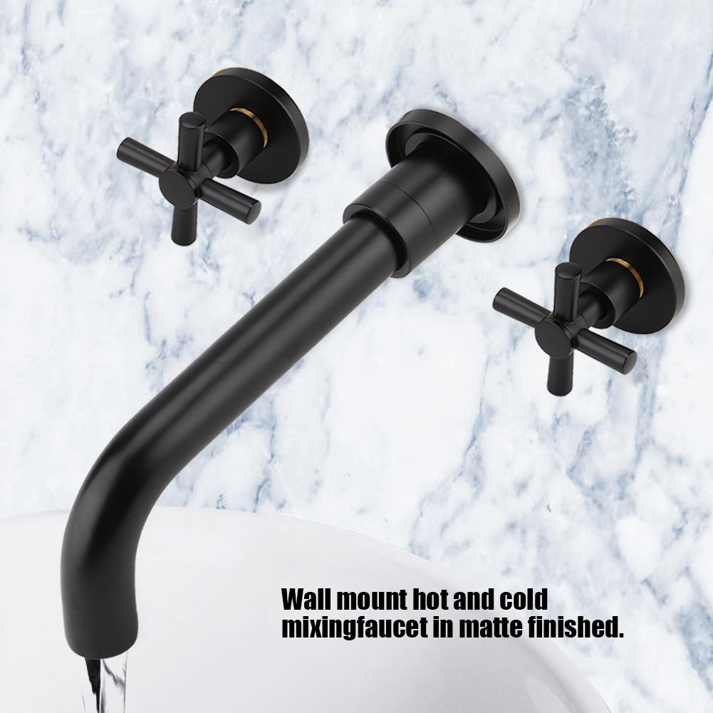 Brass Basin Hot and Cold mixing Tap Concealed Bathroom Sink Faucet Mount on Wall Sliver