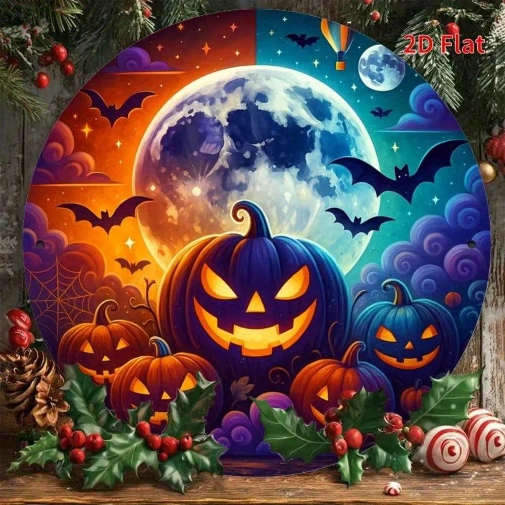 Halloween Metal Wall Art Vintage Pumpkin Ghost Moonlight Indoor Outdoor Decor 20x20