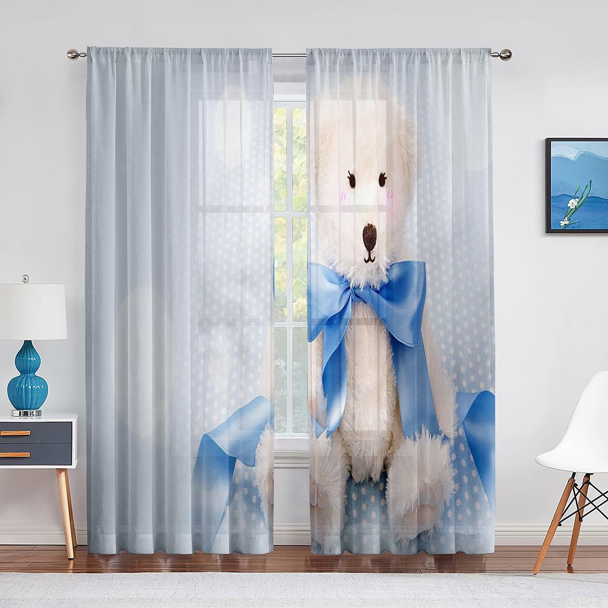 Cortinas de Tul Familia de Ositos de Peluche Felices para Decoración de Cocina Sala de Estar Dormitorio Cortina de Ventana de Gasa Transparente Voile 1 PCS W150XH250cm&Rod Pocket gray