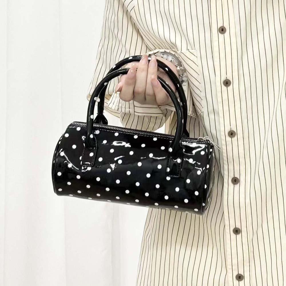 Korean Style Polka Dot Cylindrical Bag Polyester PU Shoulder Bag Spicy Girl Handbag  Party