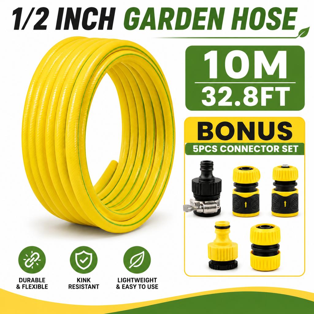 5/10/20m PVC Garden Hose 1/2 Inch, Flexible Anti-Kink Leak-Proof Water Hose for Home Garden Balcony Car Wash Watering