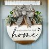 Durable 2D Flat Wooden Door Sign Solid Wood Bow Pattern Door Wreath Floral Pattern Hanging Plaque Holiday Decorating