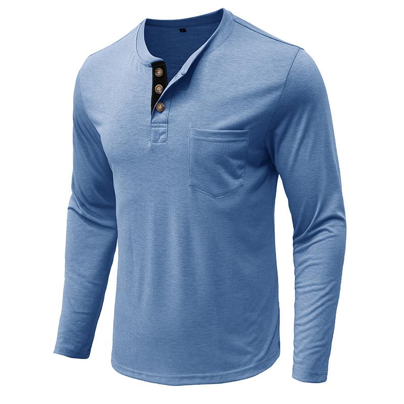 Cămași Henley cu mânecă lungă pentru bărbați, cu buzunar, ocazional, pline de top, de bază, Lenjerie de corp, tricouri cu 3 nasturi, tricou pentru antrenament sportiv Tricou pentru bărbați