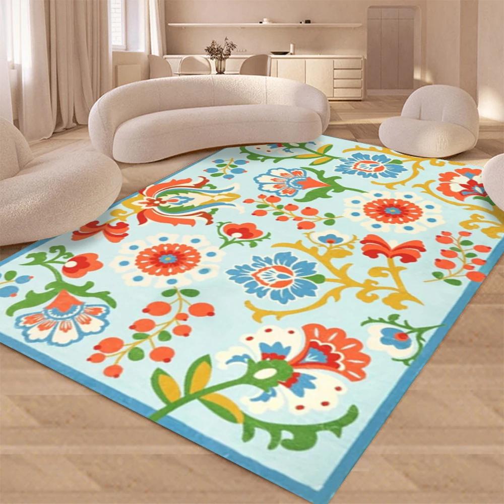 Retro Bloom Design Non-Slip Rug Soft Carpet for Bedroom Living Room Kitchen Coffee Table Floor Mat Indoor Rug Machine Washable