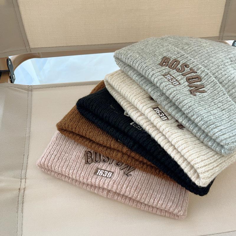 Letter Embroidered Kids Beanie Cap Winter Warm Knitted Wool Hat for Boy Girl Korean Solid Color Children Skullcap 3-10Y