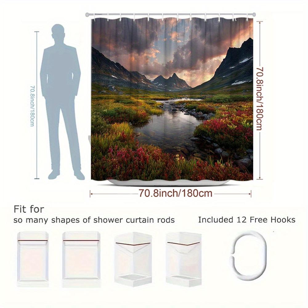 1Pc Scenic Shower Curtain Mountain And River Views Outdoor Natural Landscape Fresh Colors Suitable For Bathroom Decoration