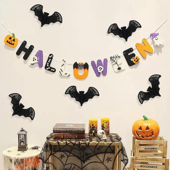 Halloween Rattan Bat Decoration 3D Scary Black Plastic Woven Bat Wall Hanging Decor for Tree Porch Yard Lawn Indoor Outdoor Farmhouse Decor